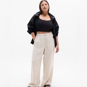 NWOT Athleta Cropped Retreat Linen High Rise Wide Leg Pant in Undyed size Large